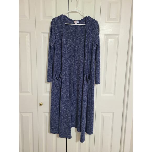 Lularoe small women's blue static print open front long sleeve cardigan - Picture 1 of 6